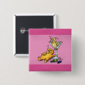 Cocktails & Kätzchen Rosa Cartoon-Button Button (Vorne & Hinten)