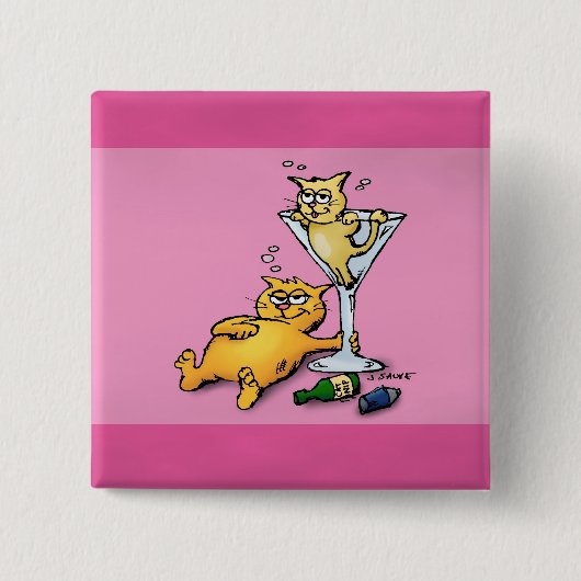 Cocktails & Kätzchen Rosa Cartoon-Button Button (Vorderseite)