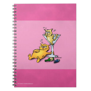 Cocktails & Kätzchen Rosa Cartoon Notizbuch Notizblock