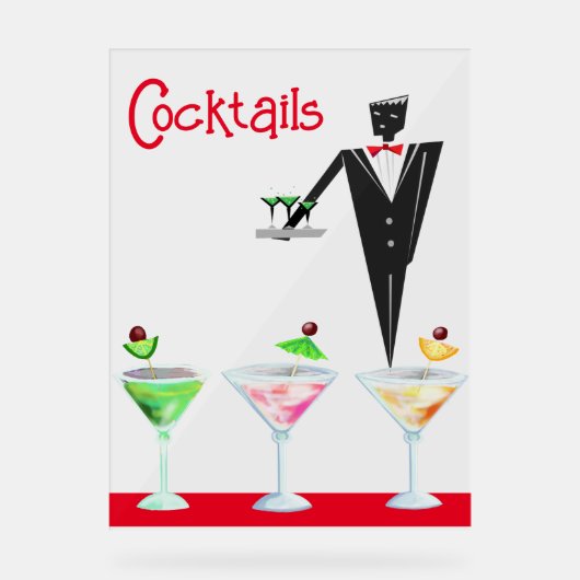 Cocktails Kellner mit Acrylzeichen für Getränke Acrylschild (Vorderseite)