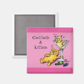 Cocktails & Kittens Pink Cartoon Magnet (Vorderseite/Rückseite)