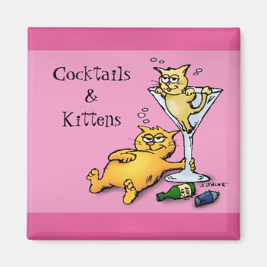 Cocktails & Kittens Pink Cartoon Magnet (Vorne)