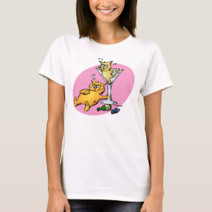Cocktails & Kittens Rosa Cartoon-Shirt T-Shirt