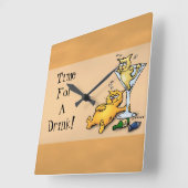 Cocktails & Kittens TIme for a Drink Gold Clock Quadratische Wanduhr (Winkel)