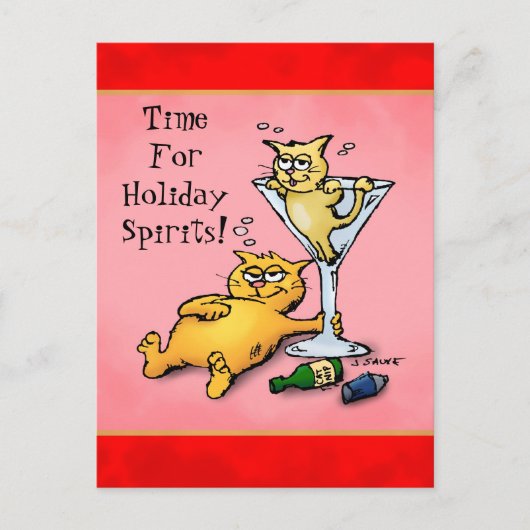 Cocktails & Kittens Urlaub Spirituosen Postkarte (Vorderseite)