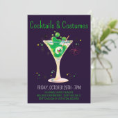 Cocktails & Kostüme Lila Halloween-Party Erwachsen Einladung (Stehend Vorderseite)