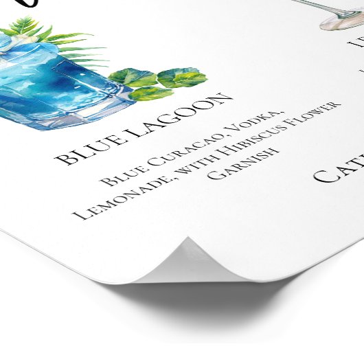 Cocktails-Menü auf der Hochzeitsfeier Poster (Ecke)