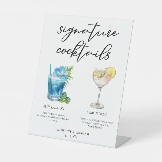 Cocktails-Menü auf der Hochzeitsfeier Sockelschild (Vorderseite)