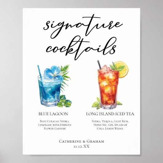 Cocktails-Menü für Hochzeiten am Strand Poster (Vorne)
