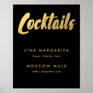 Cocktails Menü Goldglasschild   bearbeitbare Farbe Poster