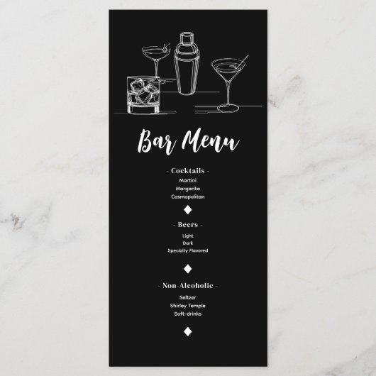 Cocktails Minimal Modernes Menü für Hochzeiten auf Menükarte (Vorderseite)