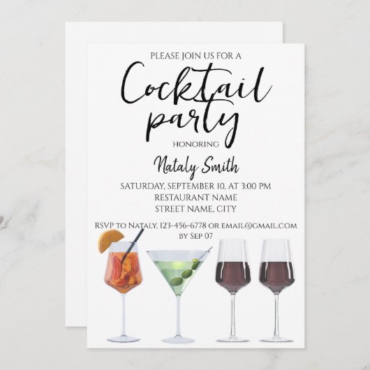 Cocktails mit bunten Cocktails Einladung (Vorne/Hinten)