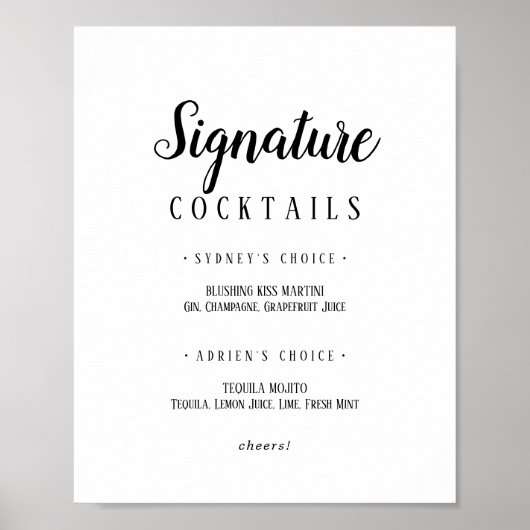 Cocktails mit einfacher Minimalistischer Signatur Poster (Vorne)