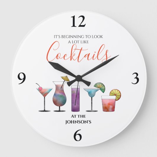 Cocktails mit personalisiertem Namen Große Wanduhr (Vorderseite)