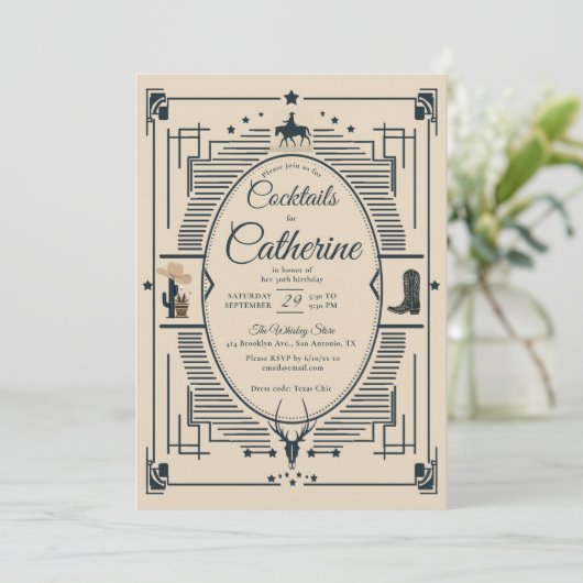 Cocktails Party 50. Geburtstag Einladung (Stehend Vorderseite)