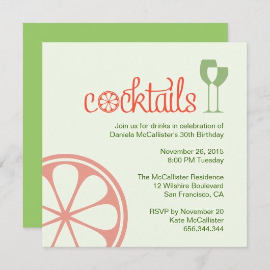 Cocktails Party Geburtstag Einladung (Vorne/Hinten)
