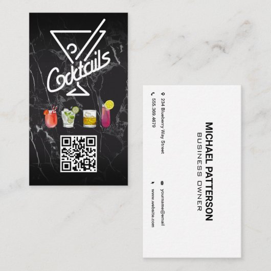Cocktails | QR-Code | Benutzerdefiniert hinzufügen Visitenkarte (Vorne/Hinten)
