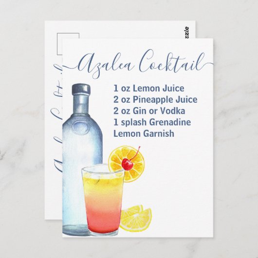 Cocktails Rezept gemischte Getränke Azalea Postkarte (Vorne/Hinten)