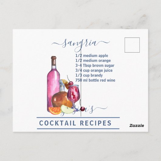 Cocktails Rezept gemischte Getränke Sangria Po Postkarte (Rückseite)