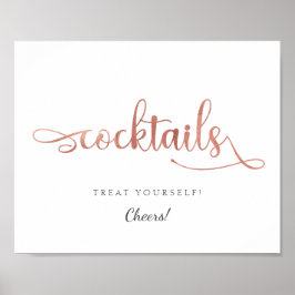 "Cocktails" Rose Gold Wedding Sign Poster