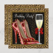 Cocktails Rote High Heel Schuhe Leopard Geburtstag Einladung (Vorne/Hinten)