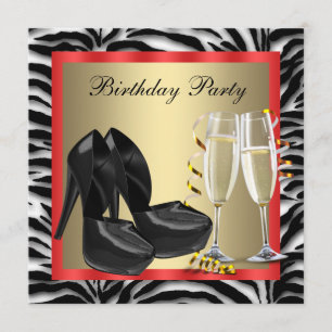 Cocktails Rote High Heel Schuhe Rote Zebra Geburts Einladung