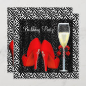 Cocktails Rote High Heel Schuhe Zebra Geburtstag Einladung (Vorne/Hinten)