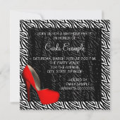 Cocktails Rote High Heel Schuhe Zebra Geburtstag Einladung (Rückseite)