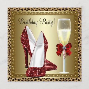 Cocktails Rote High Heels Leopard Geburtstag Einladung