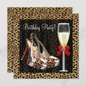 Cocktails Roter Leopard Schuhe Geburtstag Einladung (Vorne/Hinten)