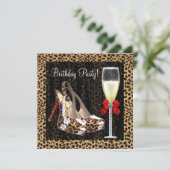 Cocktails Roter Leopard Schuhe Geburtstag Einladung (Stehend Vorderseite)