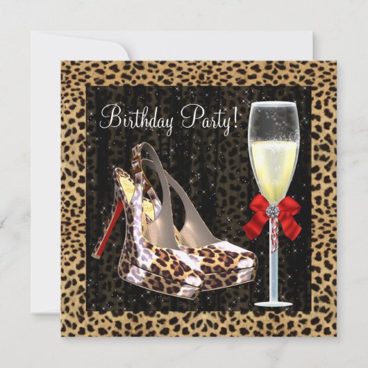 Cocktails Roter Leopard Schuhe Geburtstag Einladung (Vorderseite)