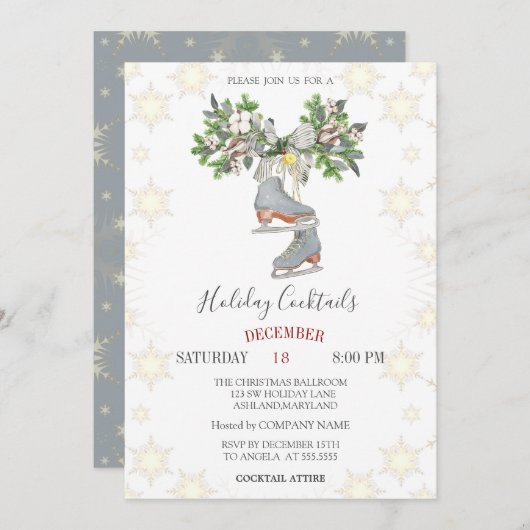 Cocktails Schneeflocken Skate Weihnachten Einladung (Vorne/Hinten)
