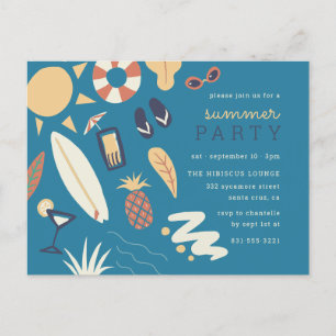 Cocktails, Surf & Sun   Niedliche Summer Birthday  Einladungspostkarte