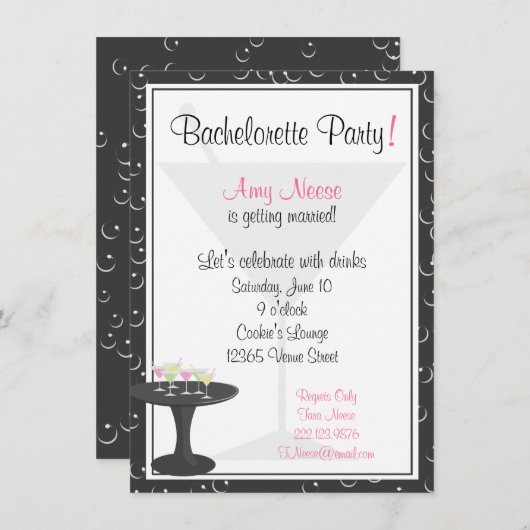 Cocktails u. Blasen-Junggeselinnen-Abschied Einladung (Vorne/Hinten)