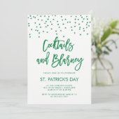 Cocktails und Blarney | Moderne Grün und Weiß Einladung (Stehend Vorderseite)