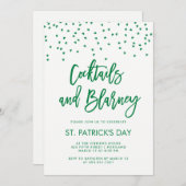 Cocktails und Blarney | Moderne Grün und Weiß Einladung (Vorne/Hinten)