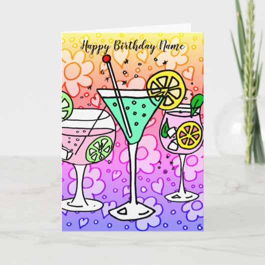 Cocktails und Blume zum Geburtstag Karte (Vorderseite)