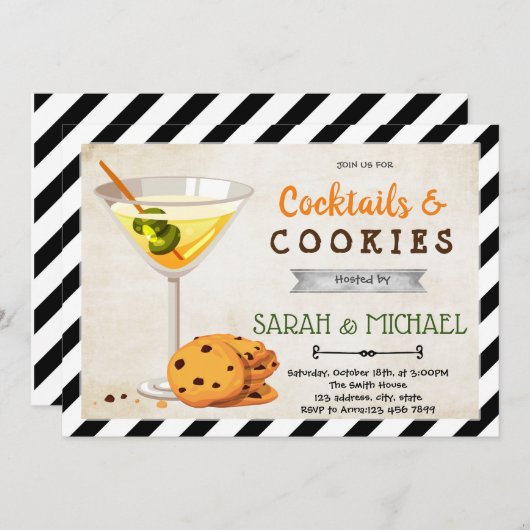 Cocktails und Cookies Party Einladung (Vorne/Hinten)
