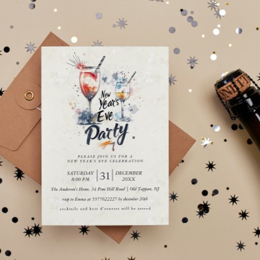 Cocktails und Graffiti-Neujahrs-Party Einladung