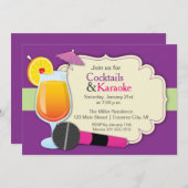 Cocktails und Karaoke-Geburtstags-Party Einladung (Vorne/Hinten)