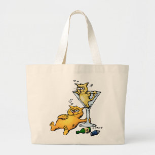 Cocktails und Kittens Cartoon Bag Jumbo Stoffbeutel