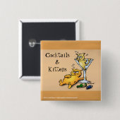 Cocktails und Kittens Gold Cartoon Button (Vorne & Hinten)