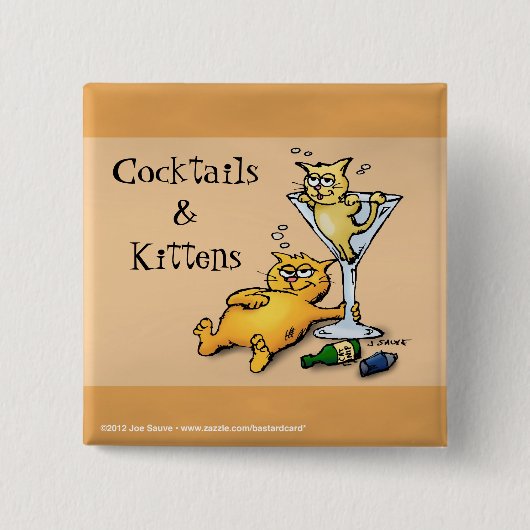 Cocktails und Kittens Gold Cartoon Button (Vorderseite)