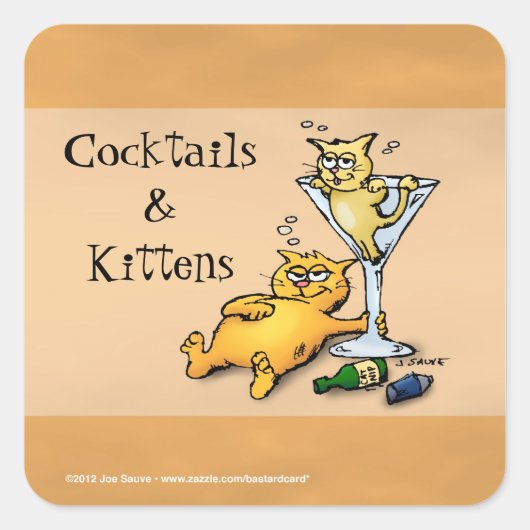 Cocktails und Kittens Gold Cartoon Sticker (Vorderseite)
