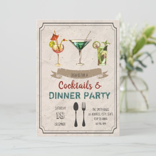 Cocktails und Party Einladung (Stehend Vorderseite)