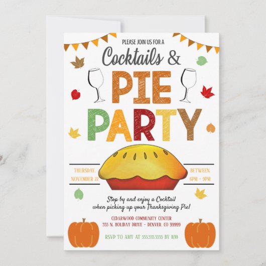 Cocktails und Pie-Party laden ein Einladung (Vorderseite)