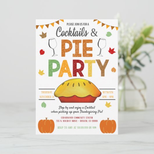 Cocktails und Pie-Party laden ein Einladung (Stehend Vorderseite)