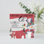 Cocktails und Weihnachtsschneemänner mit Getränken Einladung (Stehend Vorderseite)