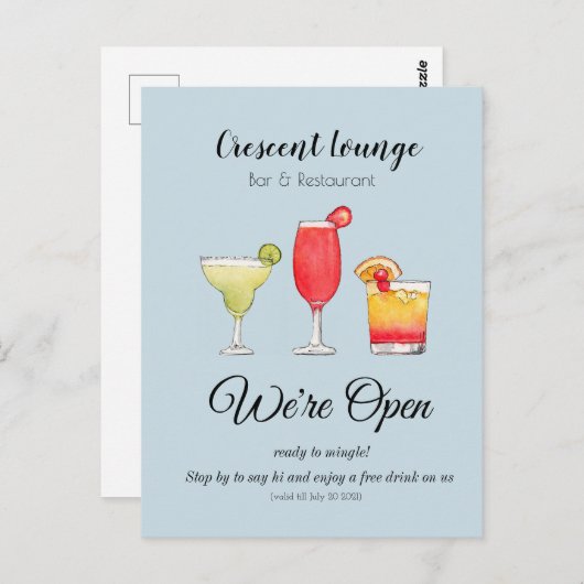 Cocktails Wiedereröffnung der Mixgetränke Bar Postkarte (Vorne/Hinten)